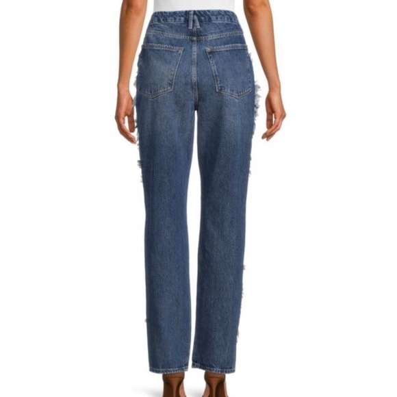 GOOD AMERICAN GOOD BOY FRINGE STRAIGHT LEG JEANS SIZE 27 NWT - Picture 2 of 12